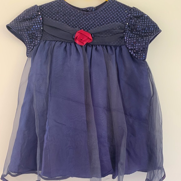Rare Editions Other - Rare Editions Girls Party Holiday Dress Navy Size 3T Tulle Embellished Red Rose